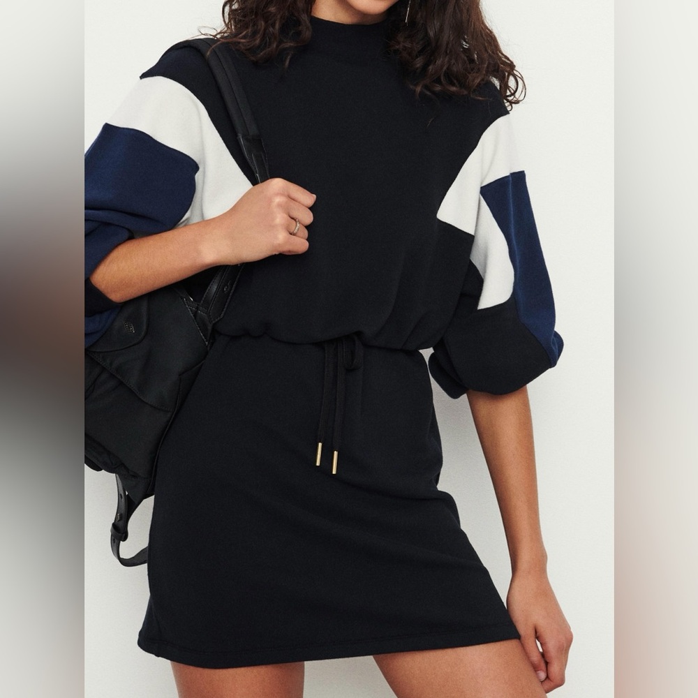 Ba&Sh Women's Fanie black Blue Colorblock Sweatshirt Drawstring Dress Size XS